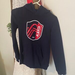 St. Louis City Kids Navy Blue Hoodie with Red Logo